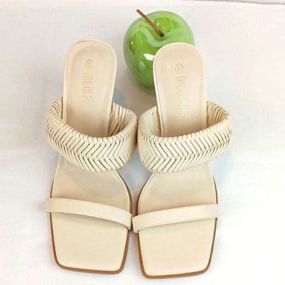 Dream Paris women's nude slip on square toe heels with braided straps size 10 - Picture 3 of 11